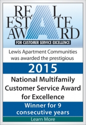 Lewis Apartments Wins CEL Award for Customer Service Ninth Year In A Row