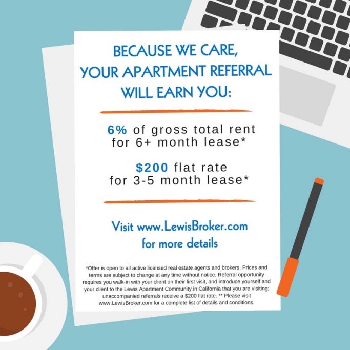 Earn apartment referrals commission at Lewis Broker